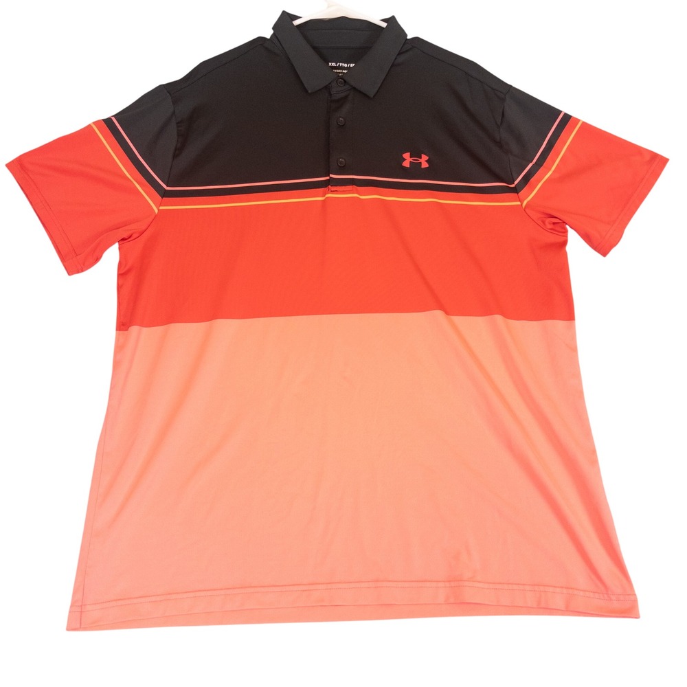Under Armour Playoff Polo Mens XXL Black Red Pink Colorblock Golf Shirt Loose